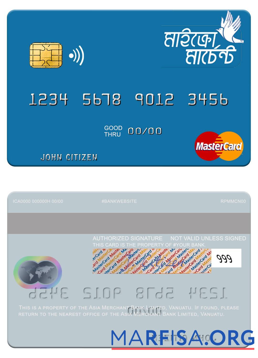 Realistic Vanuatu Asia Merchant Bank Limited mastercard download for verification